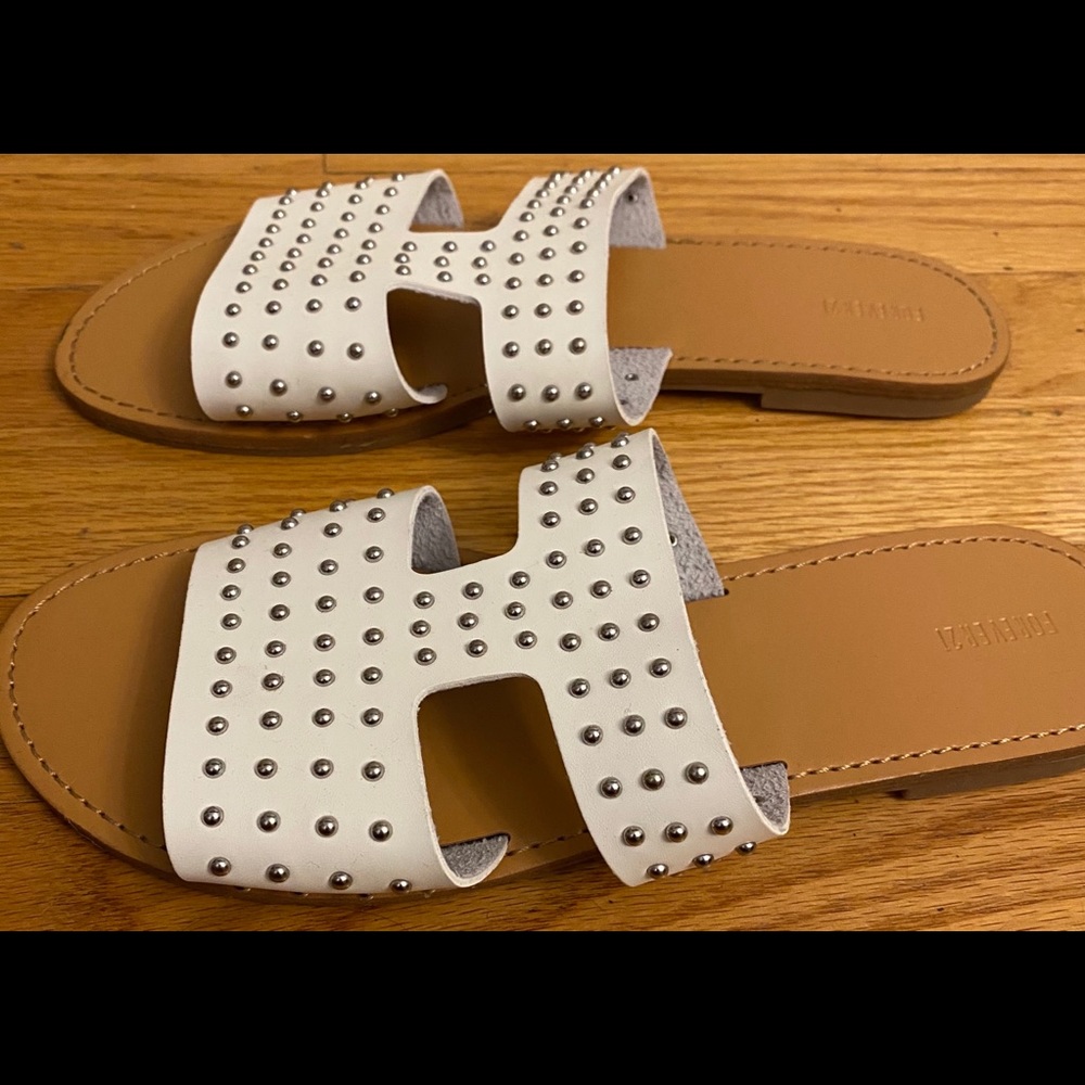 White faux leather Slide Sandals Size 10